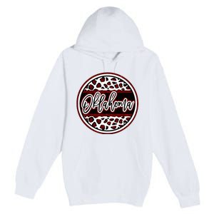 Oklahoma Leopard Ok Varsity Style Red Text Premium Pullover Hoodie