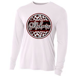 Oklahoma Leopard Ok Varsity Style Red Text Cooling Performance Long Sleeve Crew