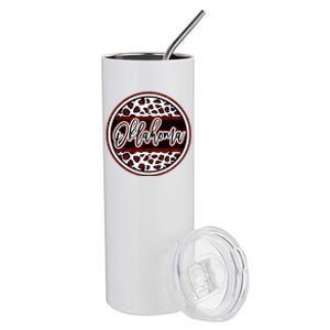 Oklahoma Leopard Ok Varsity Style Red Text Stainless Steel Tumbler