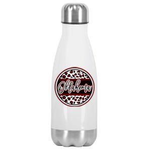 Oklahoma Leopard Ok Varsity Style Red Text Stainless Steel Insulated Water Bottle