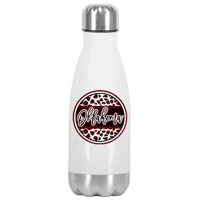 Oklahoma Leopard Ok Varsity Style Red Text Stainless Steel Insulated Water Bottle