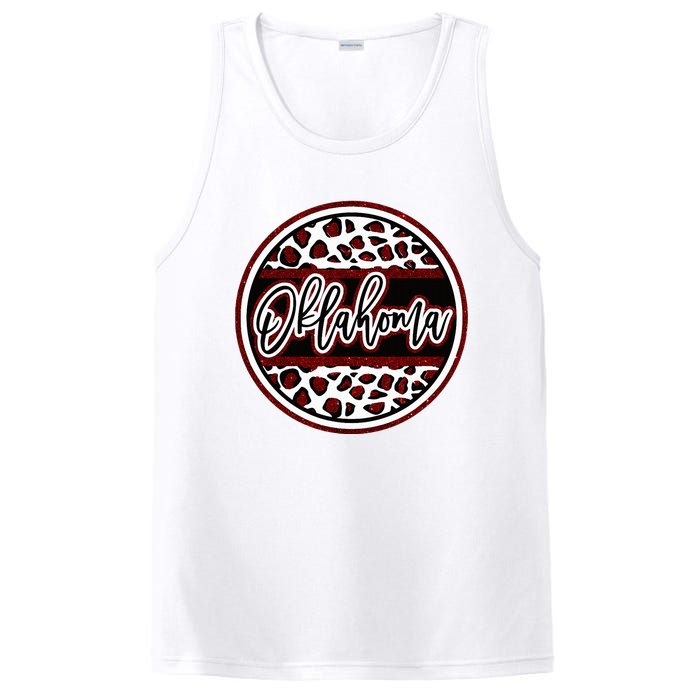 Oklahoma Leopard Ok Varsity Style Red Text PosiCharge Competitor Tank