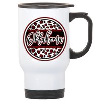 Oklahoma Leopard Ok Varsity Style Red Text Stainless Steel Travel Mug