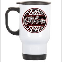 Oklahoma Leopard Ok Varsity Style Red Text Stainless Steel Travel Mug