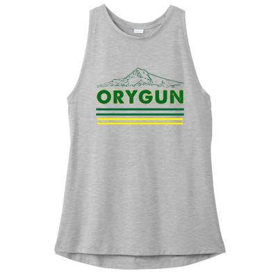 Oregon Lovers Orygun Outdoors Beautiful Mt. Hood Ladies PosiCharge Tri-Blend Wicking Tank