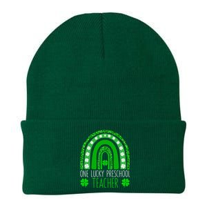 One Lucky Preschool Teacher St Patricks Day Funny Rainbow Knit Cap Winter Beanie