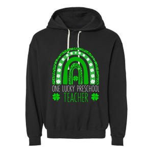 One Lucky Preschool Teacher St Patricks Day Funny Rainbow Garment-Dyed Fleece Hoodie