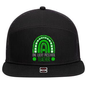 One Lucky Preschool Teacher St Patricks Day Funny Rainbow 7 Panel Mesh Trucker Snapback Hat