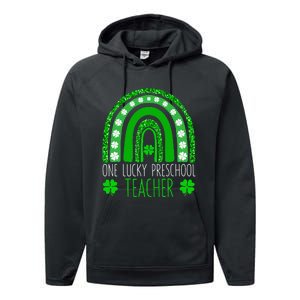 One Lucky Preschool Teacher St Patricks Day Funny Rainbow Performance Fleece Hoodie