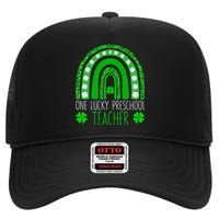 One Lucky Preschool Teacher St Patricks Day Funny Rainbow High Crown Mesh Back Trucker Hat