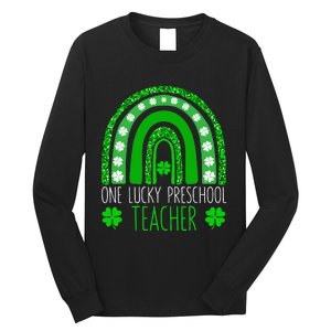 One Lucky Preschool Teacher St Patricks Day Funny Rainbow Long Sleeve Shirt