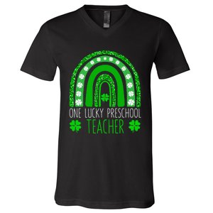 One Lucky Preschool Teacher St Patricks Day Funny Rainbow V-Neck T-Shirt