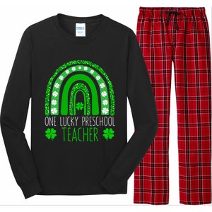 One Lucky Preschool Teacher St Patricks Day Funny Rainbow Long Sleeve Pajama Set