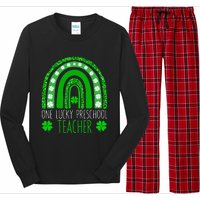 One Lucky Preschool Teacher St Patricks Day Funny Rainbow Long Sleeve Pajama Set