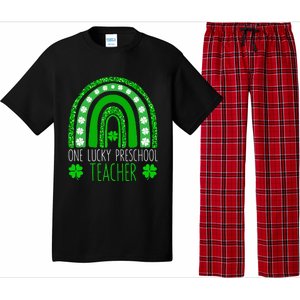 One Lucky Preschool Teacher St Patricks Day Funny Rainbow Pajama Set