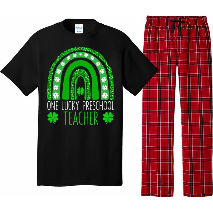 One Lucky Preschool Teacher St Patricks Day Funny Rainbow Pajama Set