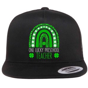 One Lucky Preschool Teacher St Patricks Day Funny Rainbow Flat Bill Trucker Hat