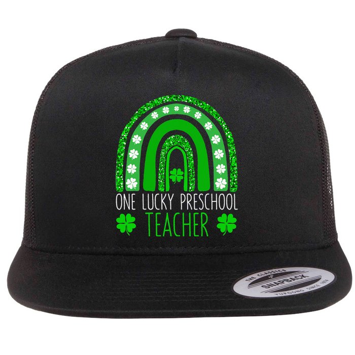 One Lucky Preschool Teacher St Patricks Day Funny Rainbow Flat Bill Trucker Hat