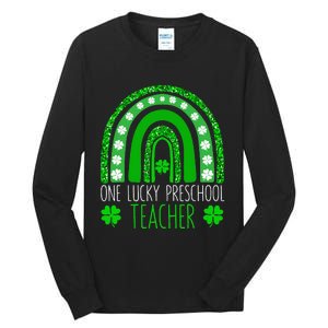 One Lucky Preschool Teacher St Patricks Day Funny Rainbow Tall Long Sleeve T-Shirt