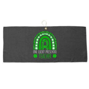 One Lucky Preschool Teacher St Patricks Day Funny Rainbow Large Microfiber Waffle Golf Towel