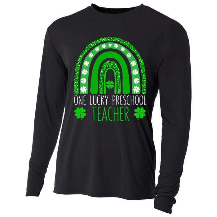 One Lucky Preschool Teacher St Patricks Day Funny Rainbow Cooling Performance Long Sleeve Crew