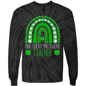 One Lucky Preschool Teacher St Patricks Day Funny Rainbow Tie-Dye Long Sleeve Shirt