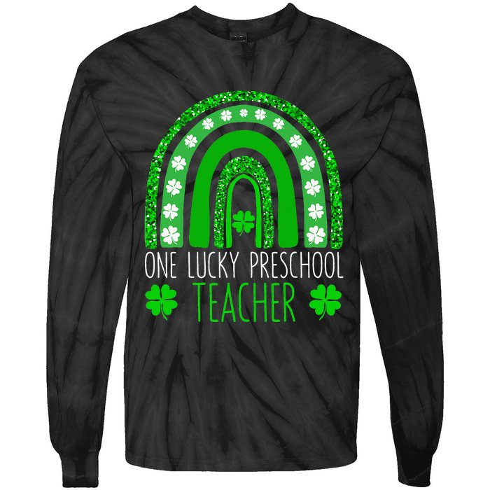 One Lucky Preschool Teacher St Patricks Day Funny Rainbow Tie-Dye Long Sleeve Shirt