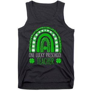 One Lucky Preschool Teacher St Patricks Day Funny Rainbow Tank Top