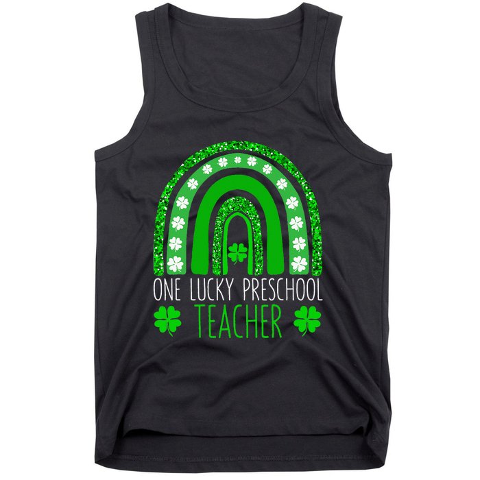 One Lucky Preschool Teacher St Patricks Day Funny Rainbow Tank Top