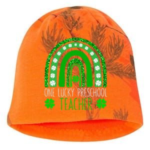 One Lucky Preschool Teacher St Patricks Day Funny Rainbow Kati - Camo Knit Beanie