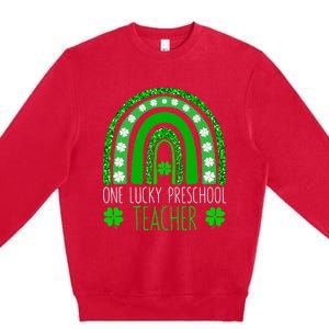 One Lucky Preschool Teacher St Patricks Day Funny Rainbow Premium Crewneck Sweatshirt