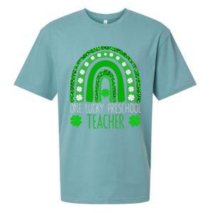 One Lucky Preschool Teacher St Patricks Day Funny Rainbow Sueded Cloud Jersey T-Shirt