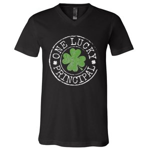 One Lucky Principal Irish Shamrocks Teacher St Patrick's Day V-Neck T-Shirt