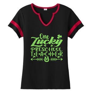 One Lucky Preschool Teacher St Patrick's Day Cool Gift Ladies Halftime Notch Neck Tee