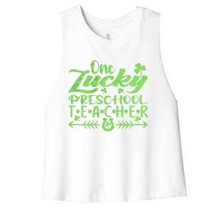 One Lucky Preschool Teacher St Patrick's Day Cool Gift Women's Racerback Cropped Tank