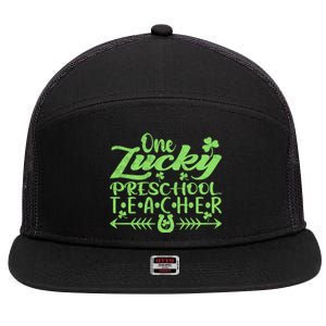 One Lucky Preschool Teacher St Patrick's Day Gift 7 Panel Mesh Trucker Snapback Hat