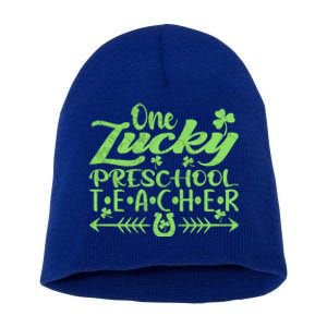 One Lucky Preschool Teacher St Patrick's Day Gift Short Acrylic Beanie