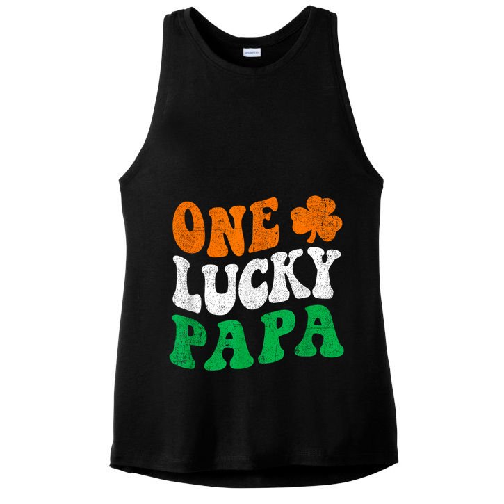 One Lucky Papa Retro Irish Flag Matching St Patricks Day Ladies PosiCharge Tri-Blend Wicking Tank