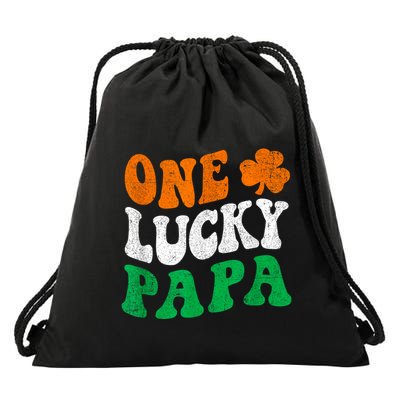 One Lucky Papa Retro Irish Flag Matching St Patricks Day Drawstring Bag