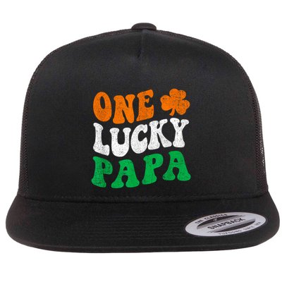 One Lucky Papa Retro Irish Flag Matching St Patricks Day Flatbill Hat