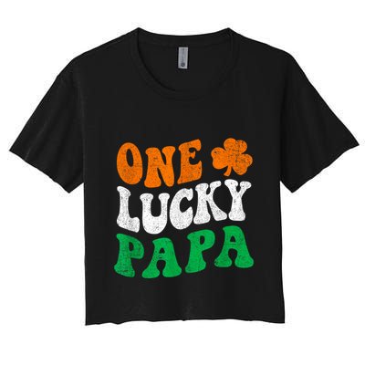 One Lucky Papa Retro Irish Flag Matching St Patricks Day Crop Top