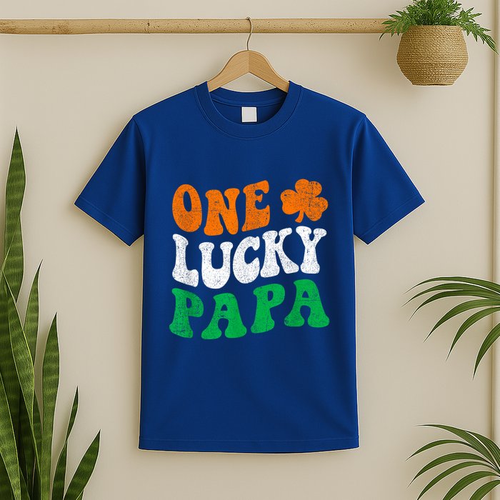 One Lucky Papa Retro Irish Flag Matching St Patricks Day T-Shirt
