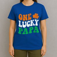 One Lucky Papa Retro Irish Flag Matching St Patricks Day T-Shirt