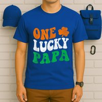 One Lucky Papa Retro Irish Flag Matching St Patricks Day T-Shirt