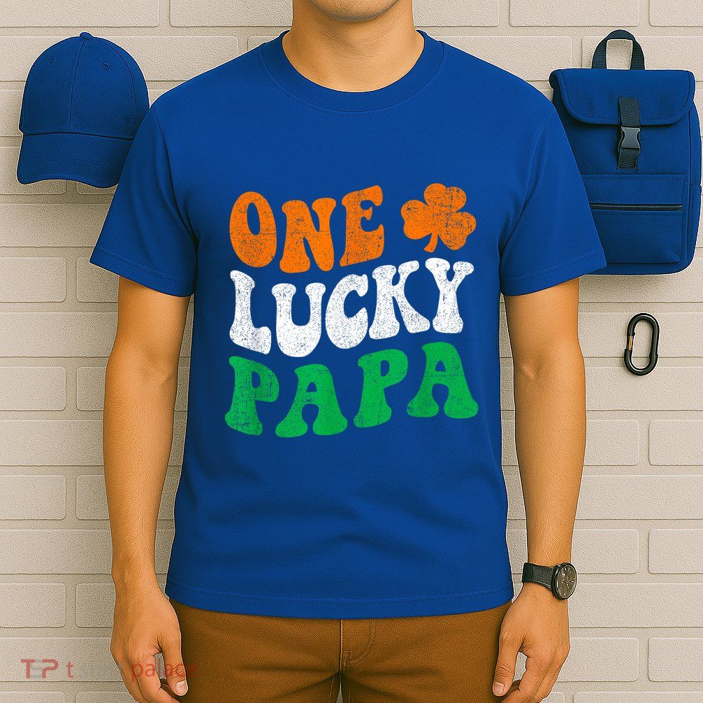 One Lucky Papa Retro Irish Flag Matching St Patricks Day T-Shirt