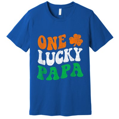 One Lucky Papa Retro Irish Flag Matching St Patricks Day Premium T-Shirt