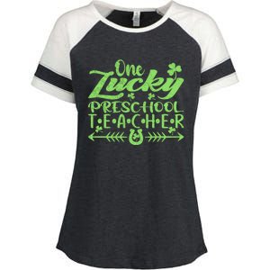 One Lucky Preschool Teacher St Patrick's Day Gift Enza Ladies Jersey Colorblock Tee