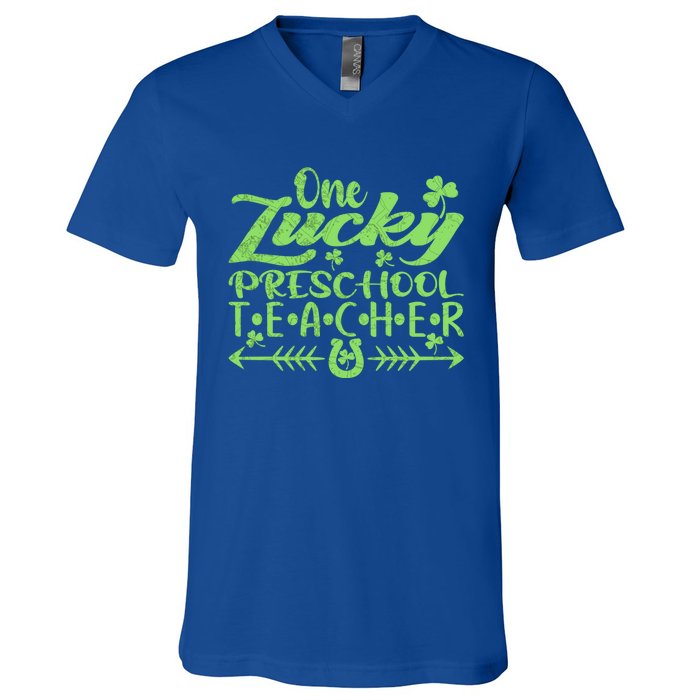 One Lucky Preschool Teacher St Patrick's Day Gift V-Neck T-Shirt