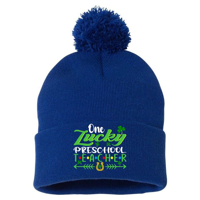 One Lucky Preschool Teacher St Patrick's Day For Teacher Funny Gift Pom Pom 12in Knit Beanie