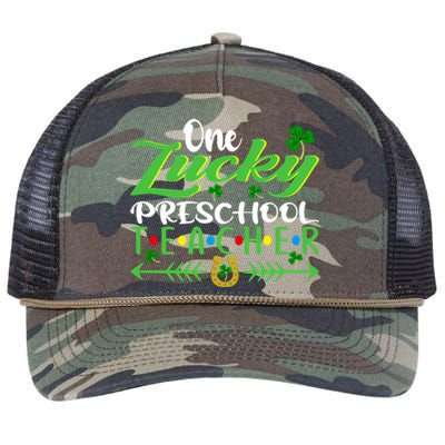 One Lucky Preschool Teacher St Patrick's Day For Teacher Funny Gift Retro Rope Trucker Hat Cap